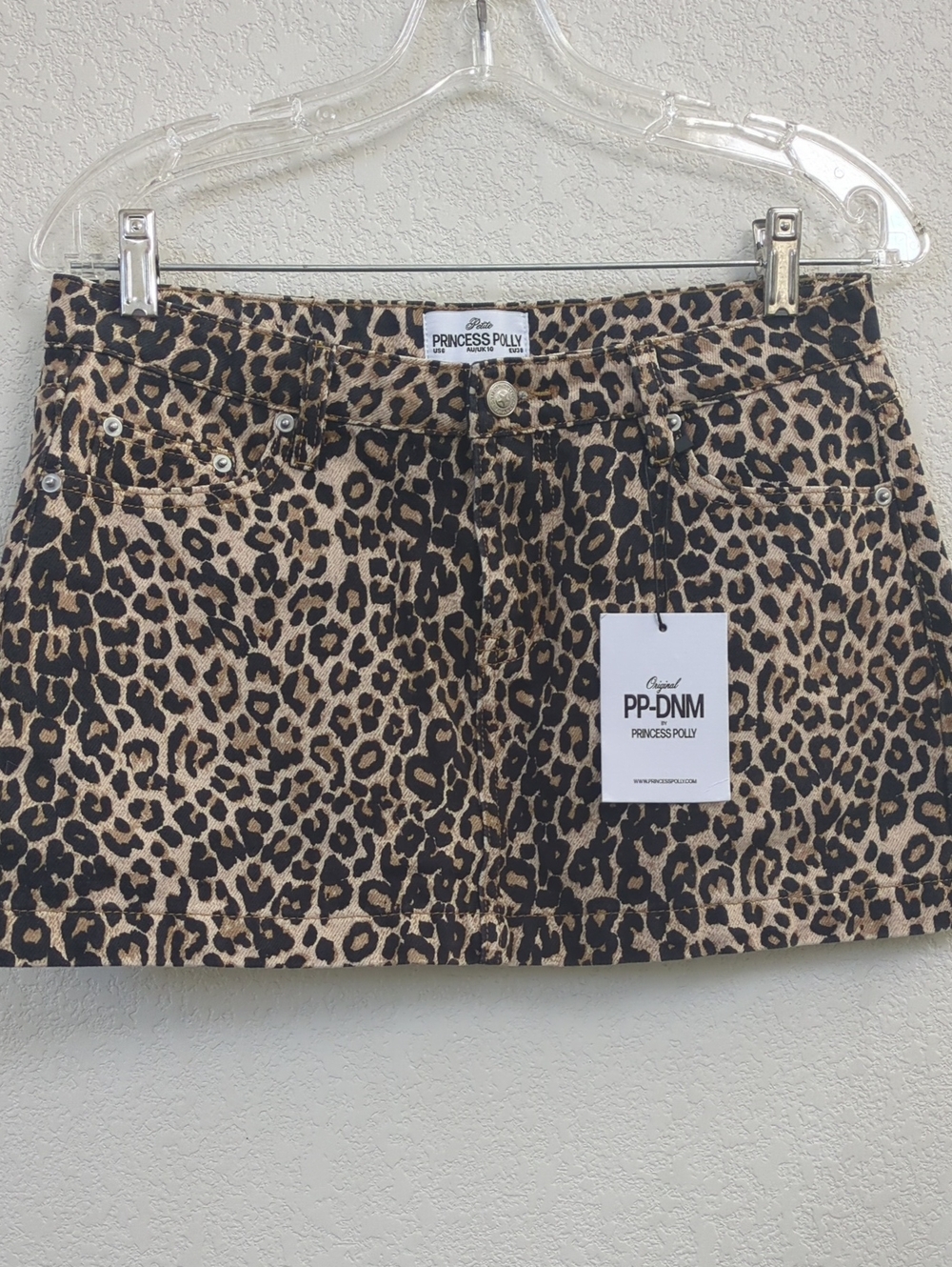 Princess Polly Tan and Black Leopard Denim Mini Skirt